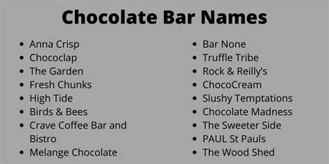 chocolate bar name ideas